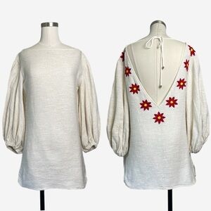 Sundress Ivory embroidered floral low back textured mini dress  beachy resort XS